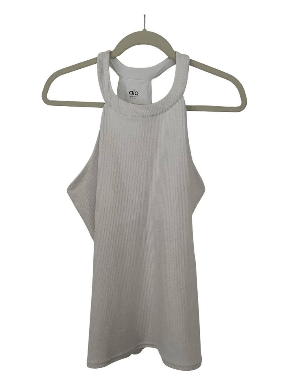 ALO Yoga White Ribbed High-Neck Performance Tank size large EUC